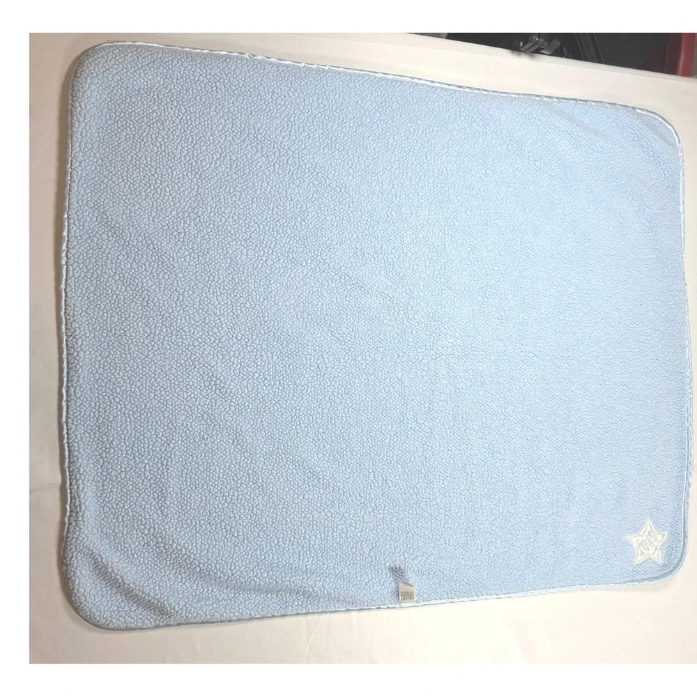HTF Child of Mine by Carters Blue Star Sherpa Baby Blanket Satin Trim 34x28
